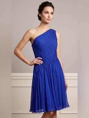 Tadashi Collection Royal Blue Silk One Shoulder Pleated Dress